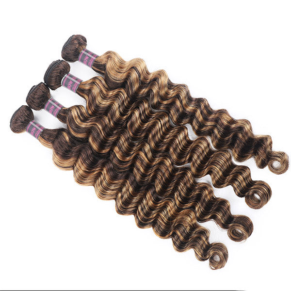 Four Bundles of Loose Deep Wave Honey Blonde Human Hair Extensions