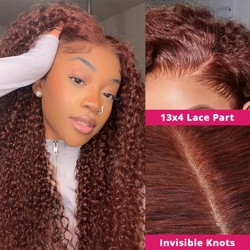Ishow Reddish Brown Auburn #33 Curly Ready To Wear Glueless Wigs PPB™ Invisible Knots HD Lace Human Hair Wigs
