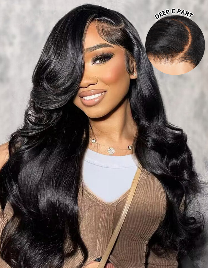 Woman With 28-Inch Loose Body Wave Wig By Ishow Hair Showcasing Deep C Part Style