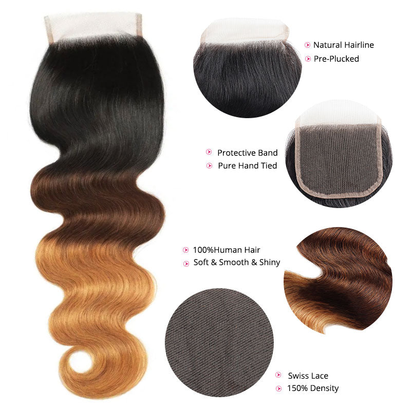 T1B/4/27 Ombre Lace Closure With Natural Hairline and Soft Waves