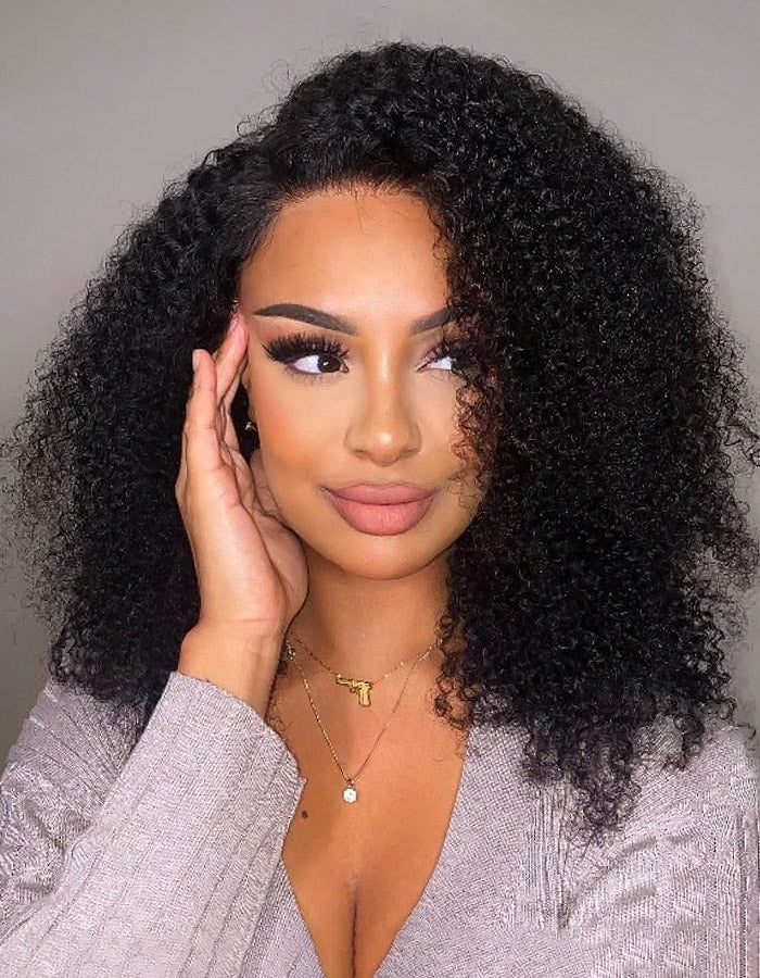 Woman Showcasing a Full, Natural-Looking Kinky Curly Wig