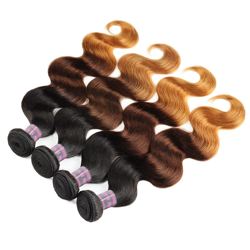 T1B/4/27 Ombre Brazilian Body Wave Hair Bundles in 4 Sections
