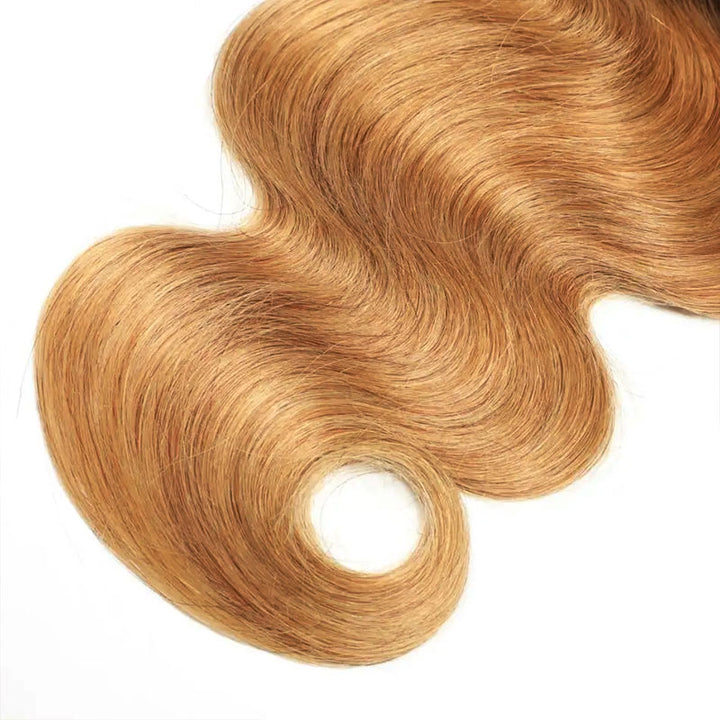 Soft Body Wave Hair Texture in T1B/4/27 Ombre Color, Showcasing Smooth Flow
