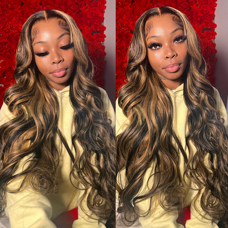 Ishow 13x4 Lace Front Balayage Highlights Human Hair Wigs Ready To Wear Wigs With Invisible Drawstring Loose Body Curtain Bangs Wig
