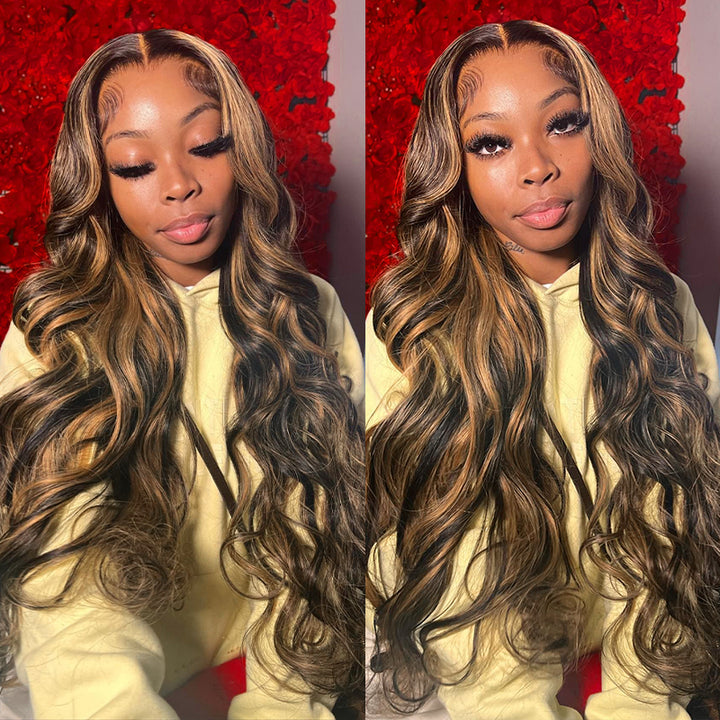 Ishow 13x4 Lace Front Balayage Highlights Human Hair Wigs Ready To Wear Wigs With Invisible Drawstring Loose Body Curtain Bangs Wig