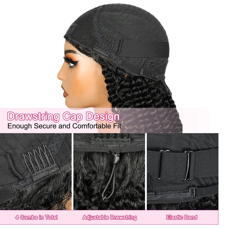 Ishow Kinky Curly Half Wig Seamless Ready To Wear Wigs With Invisible Drawstring Flip Over Glueless Wig Beginner Friendly