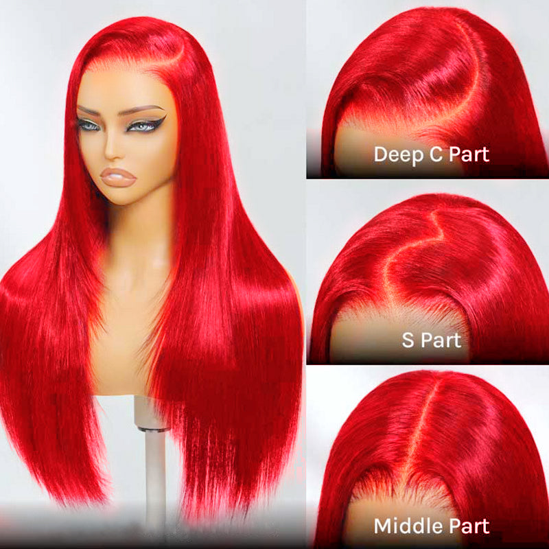 Ishow Red Color Layered Cut Wig Straight/Body Wave 5x5 Lace Glueless Wig 13x4 Lace Front Pre-Everything Human Hair Wigs