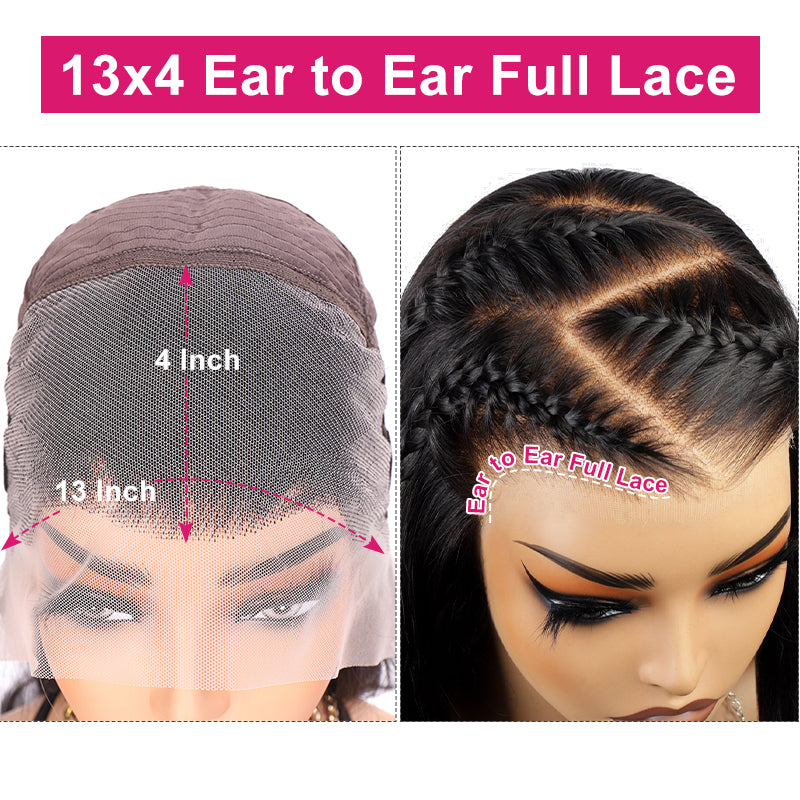 Ishow 13x4 Lace Front Balayage Highlights Human Hair Wigs Ready To Wear Wigs With Invisible Drawstring Loose Body Curtain Bangs Wig