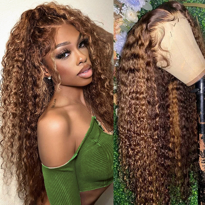 Balayage Highlight Lace Front Wigs Deep Wave Lace Frontal Wigs Pre Plucked Human Hair Wigs