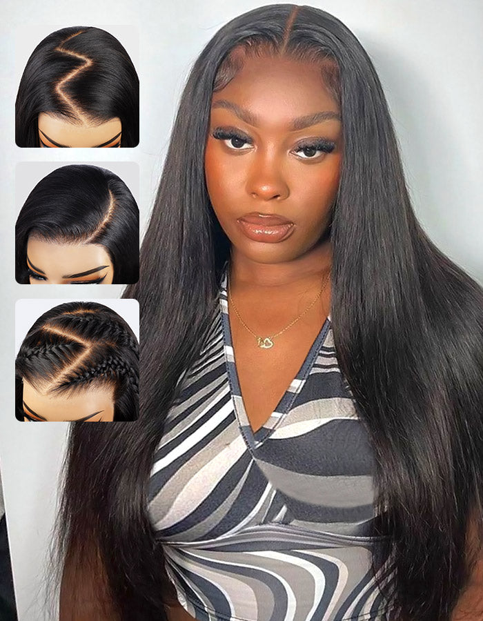 Close-up of Ishow PPB™ PartingMax Glueless Human Hair Wig with natural hairline frontal, pre-plucked and bleached knots, and lay flat HD lace.