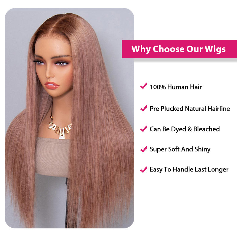 Ishow Ombre Ash Pink Lace Front Human Hair Wigs Straight Ready To Wear 13x6 HD Lace Glueless Wig