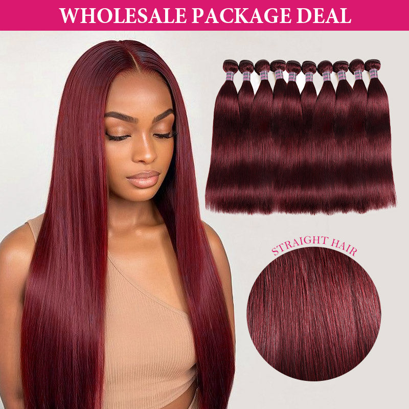 Wholesale 99J Burgundy Human Hair Bundles - Straight Hair