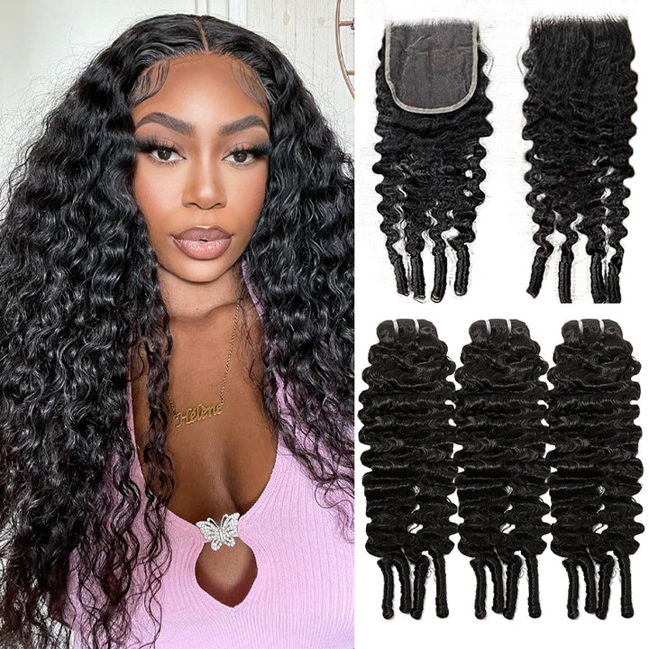 Ishow Virgin Human Hair 3 Bundles With 4x4 Lace Closure Burmese Curly Hair Bundles With Closure