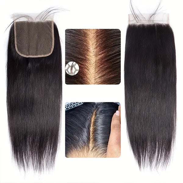 5X5 Lace Closure With Straight Brazilian Human Hair and a Natural Parting