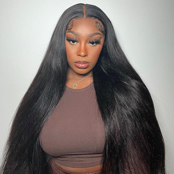 Close-up of Ishow Beauty's 13x4 lace frontal wig showcasing invisible knots technique for natural-looking parting.
