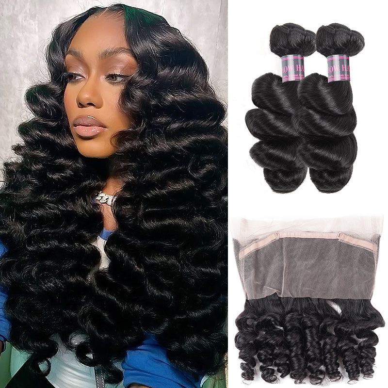 Loose Wave Human Hair Bundles - 2 Bundles With 360 Frontal  display picture 1