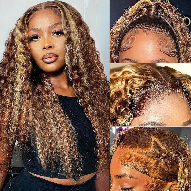 Woman in Water Wave Honey Blonde Highlights Wig With Beautiful Curls