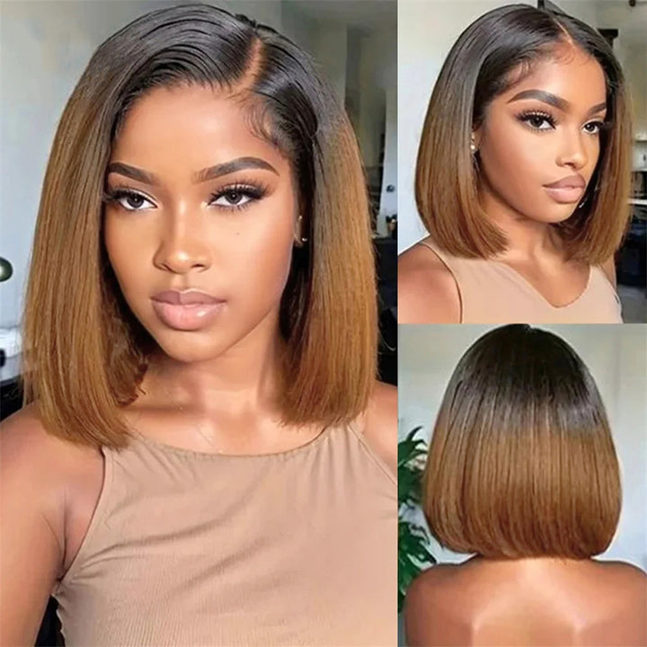 T1B/30 Ombre Straight Bob Wig Styled On Model With Sleek Finish and Natural Glow