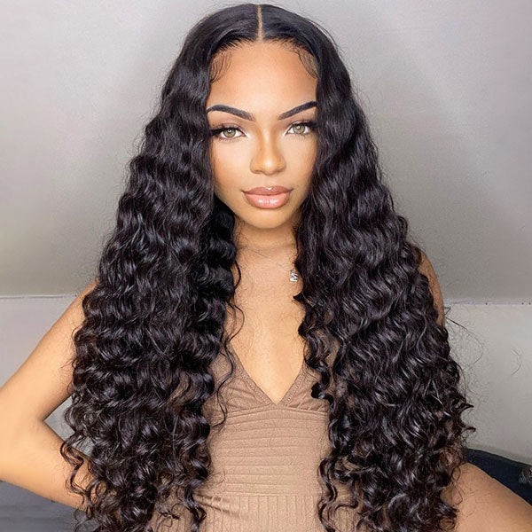 Model Wearing Loose Deep Wave Wig, Highlighting Curls and Natural Appearance