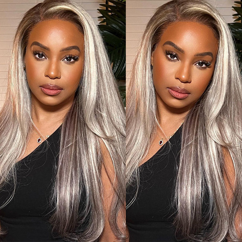 Model Wearing Ishow P18/613 Straight HD Lace Hair Wig With Blonde Highlights