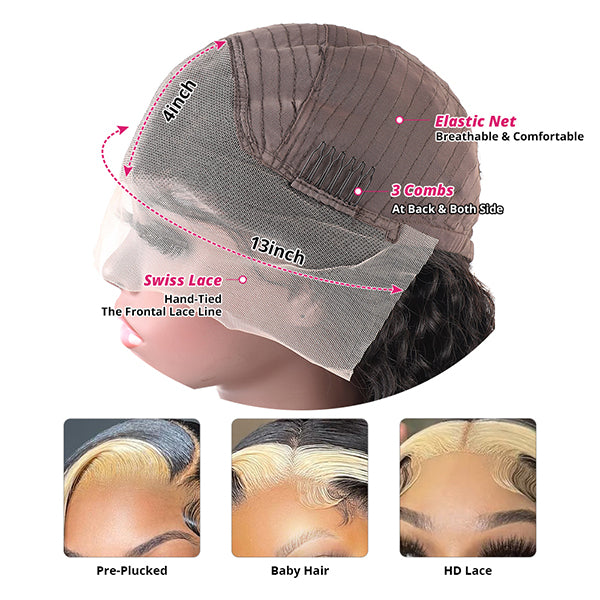 Blonde Skunk Stripe Lace Front Wig Interior With Swiss Lace and Elastic Net for Comfort