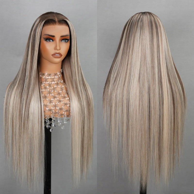 Ishow P18/613 Straight HD Lace Wig On Mannequin, Featuring Long Blonde Highlights