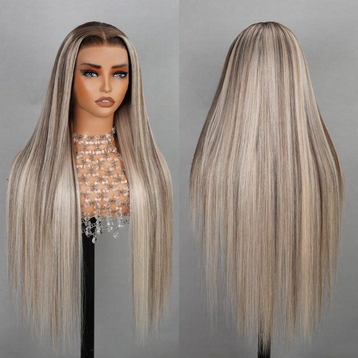 Ishow P18/613 Straight HD Lace Wig On Mannequin, Featuring Long Blonde Highlights