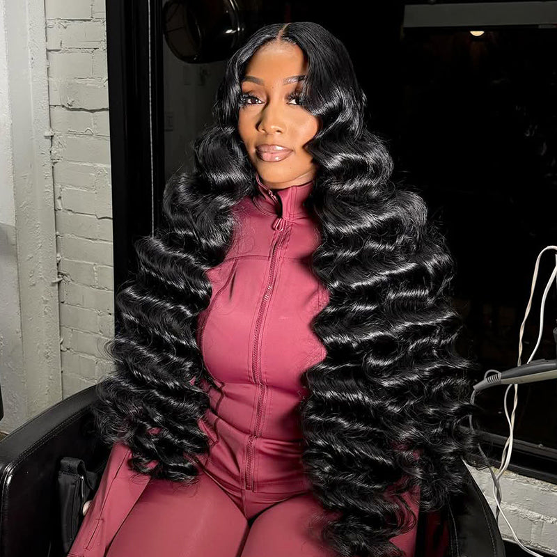 Model Showcasing Ishow Loose Wave Hair Bundles in Natural Black Color