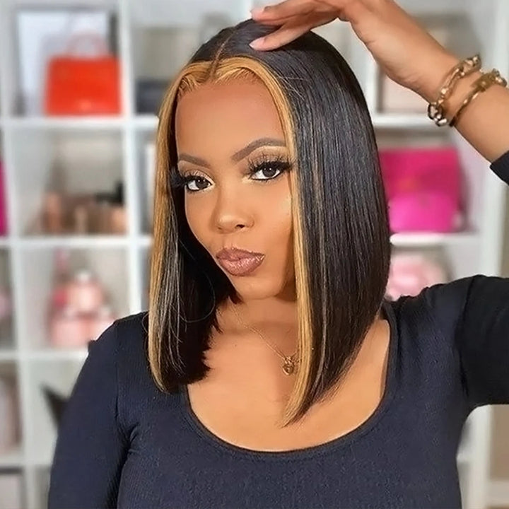 Woman Styling Ishow Skunk Stripe 1B/27 Straight Short Bob Wig With Highlights