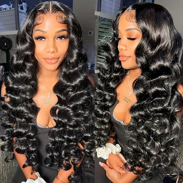 Woman With Loose Deep Wave Hairstyle in Natural Black Color