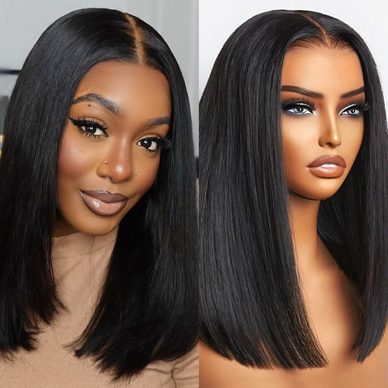 Deep Part Lace Closure Bob Wig in Silky Straight Human Hair