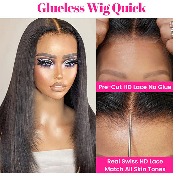 Glueless Straight Human Hair Wig With Pre-Cut HD Lace, Showing Natural Hairline
