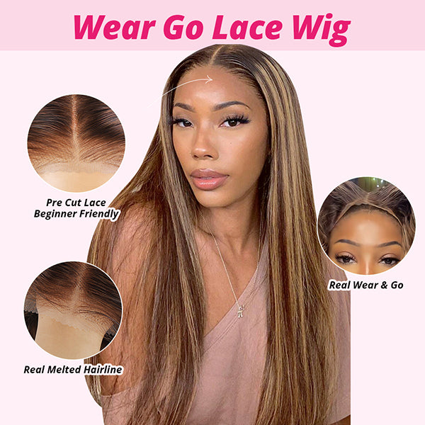 Model With Highlight Brown Straight Hair in a Pre-Cut Lace Wig Showing a Melted Hairline