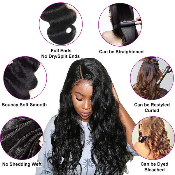 Brazilian Body Wave Hair Features: Bouncy, No Shedding, Can Be Styled Or Dyed