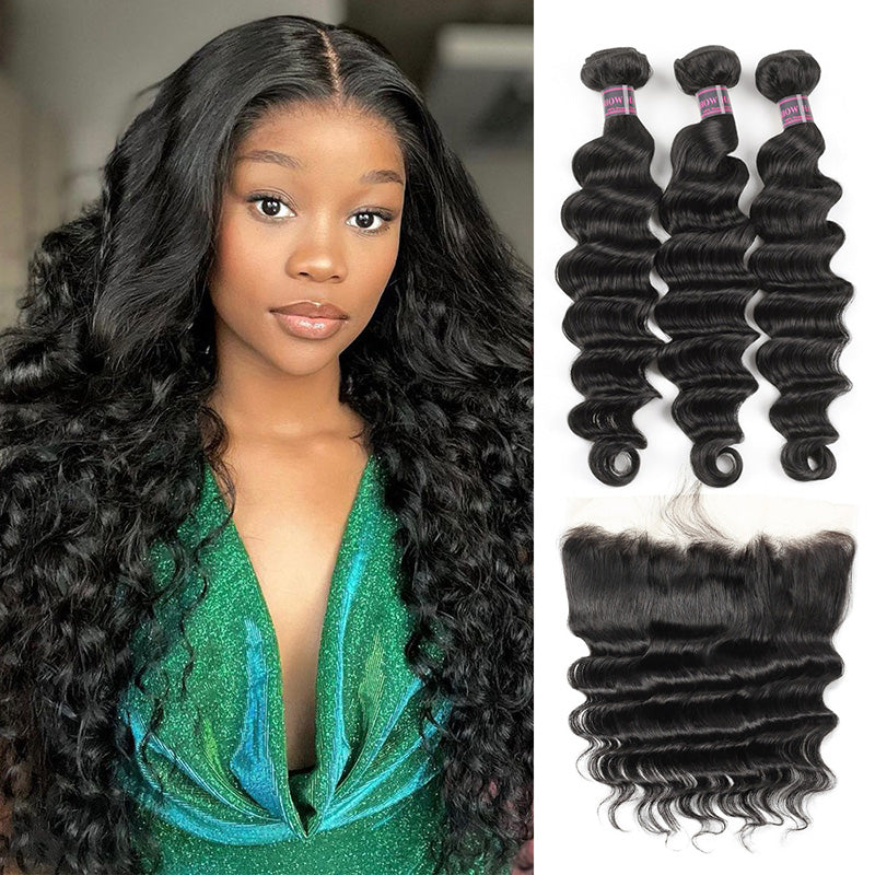 Model Showcasing Loose Deep Wave Wig With Bundles and Closure for Easy Styling