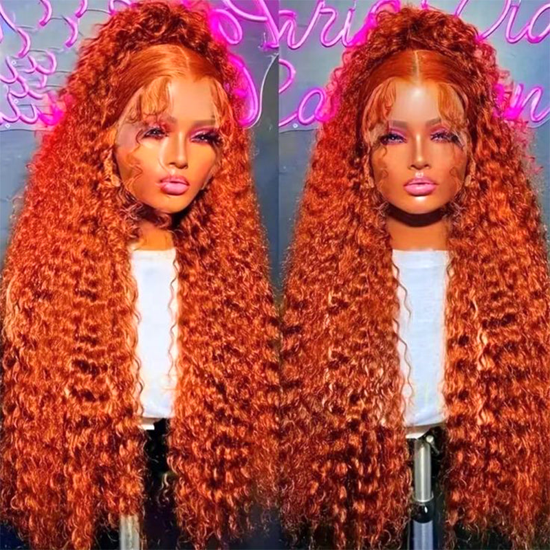 Products Ginger and Orange Wigs 13x4 Lace Front Wigs 32Inch Curly Frontal Lace Wigs With Pre Plucked