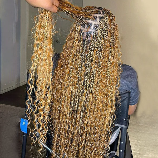 Styling Ishow Honey Blonde Deep Wave Braiding Hair On a Client in a Salon