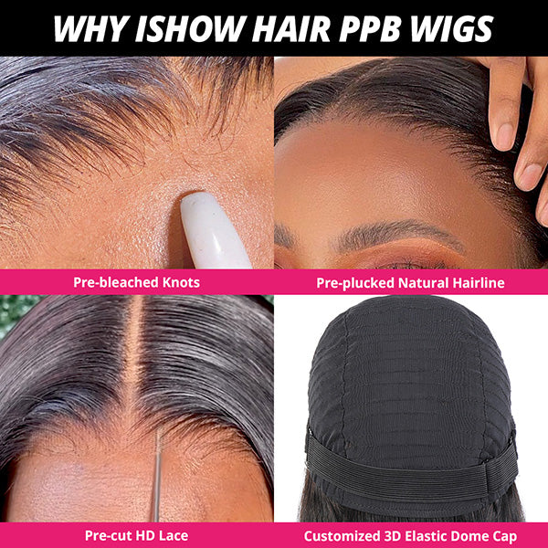 Features of Ishow Hair PPB Wigs: Pre-Bleached Knots, Pre-Plucked Hairline, HD Lace, Dome Cap