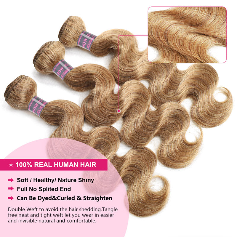 Body Wave Honey Blonde Hair Bundles 3 Bundles 27# Hair Color-Top Quality Human Virgin Hair
