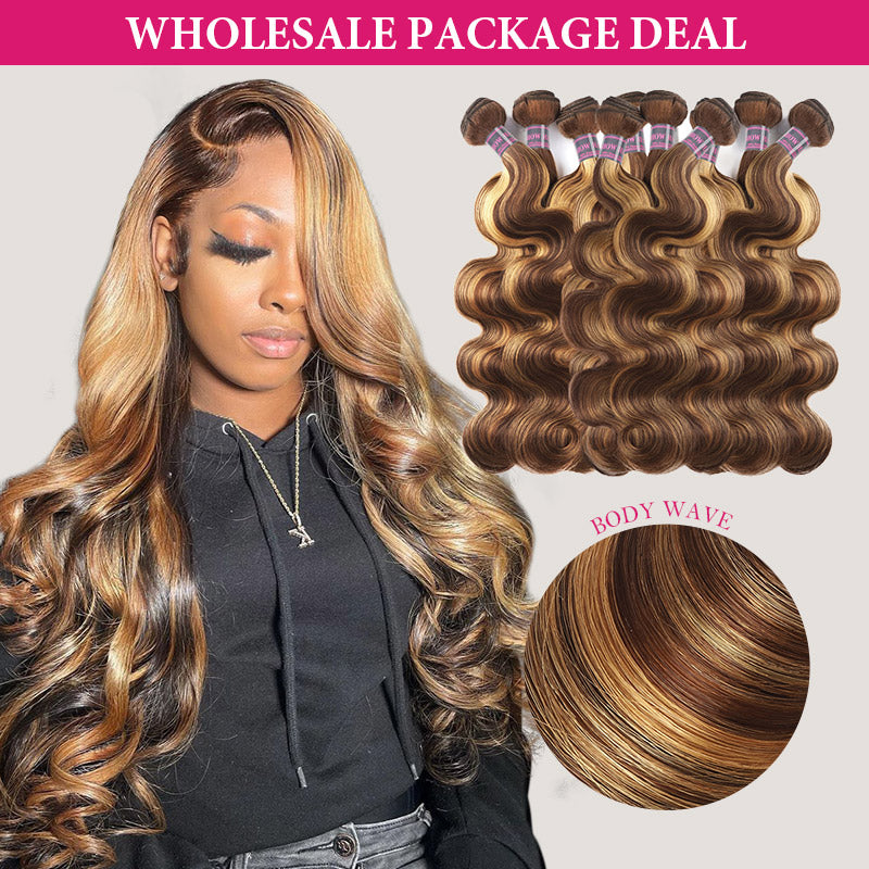 P4/27 Highlight Human Hair Bundles Body Wave Wholesale Package Deal