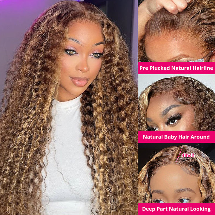 Balayage Highlight Lace Front Wigs Deep Wave Lace Frontal Wigs Pre Plucked Human Hair Wigs