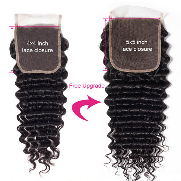 Comparison of 4X4 and 5X5 Lace Closures for Deep Wave Hair