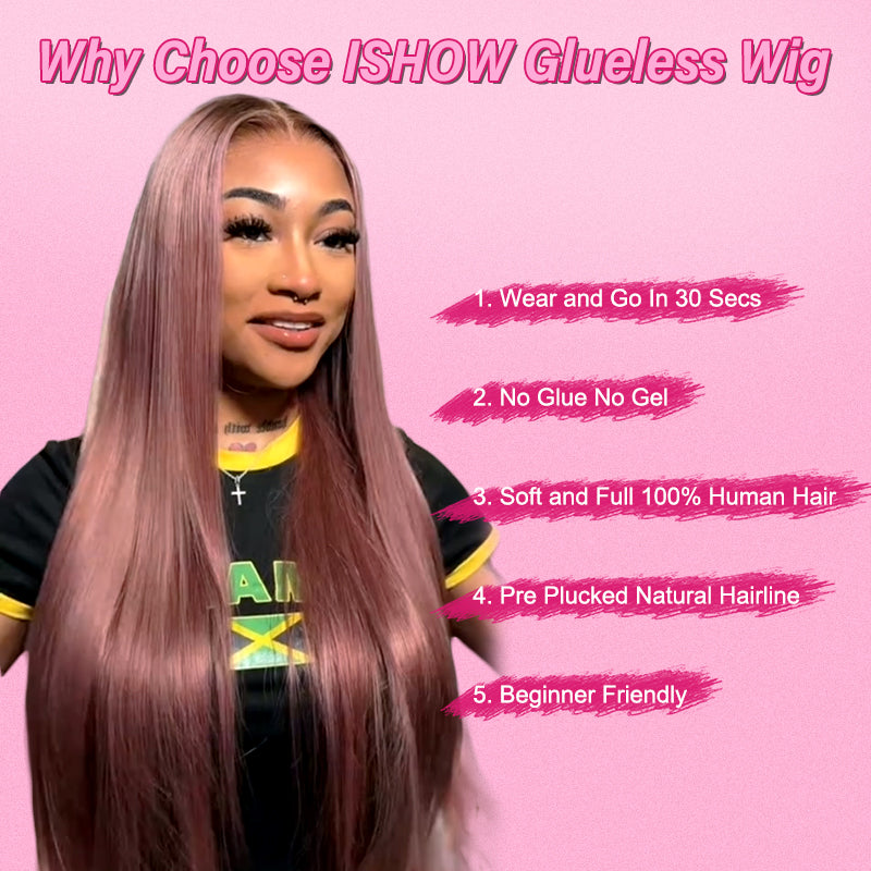 Ishow Ombre Ash Pink Lace Front Human Hair Wigs Straight Ready To Wear 13x6 HD Lace Glueless Wig