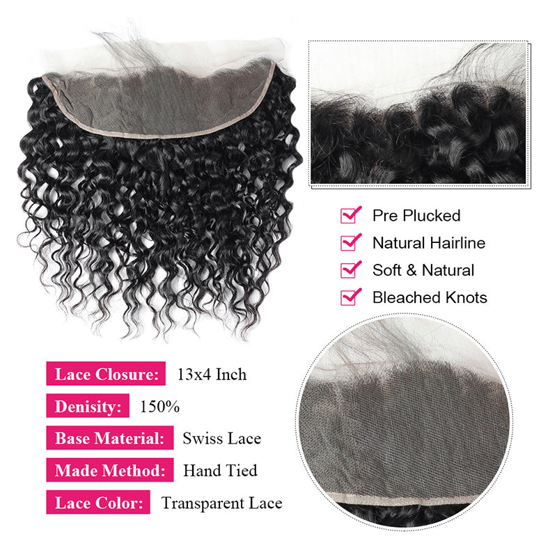 13X4 Pre-Plucked Transparent Lace Closure With Natural Water Wave Curls