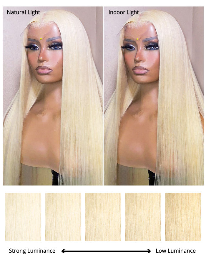 Comparison of 613 Blonde Full Lace Wig in Natural and Indoor Light On a Model