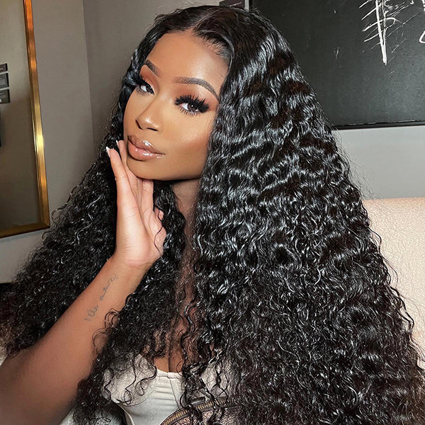 Close-up view of HD lace with invisible knots on Ishow Hair human hair wig. Shows skin melt real HD lace, seamless blending, invisible small knots, and pre-plucked hairline.