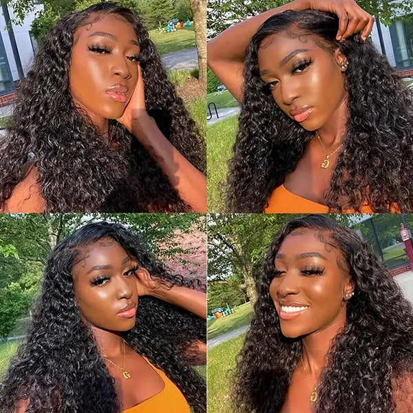 Model Flaunting 4 Bundles of Water Wave Hair With 5X5 Lace Closure, Glowing Skin