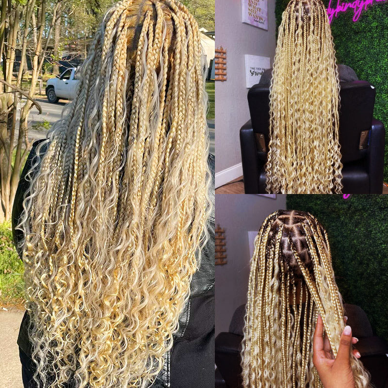 613 Blonde Deep Wave Hair Extensions Styled in Long Braided Hairstyle