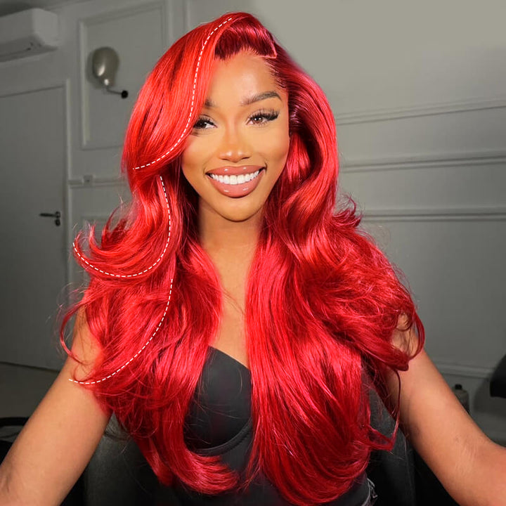 Ishow Red Color Layered Cut Wig Straight/Body Wave 5x5 Lace Glueless Wig 13x4 Lace Front Pre-Everything Human Hair Wigs