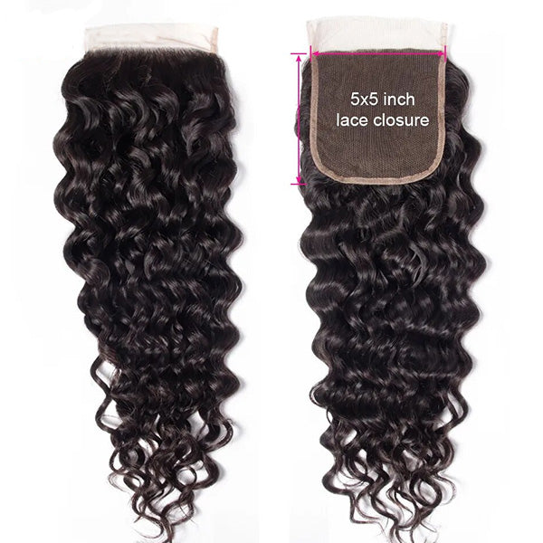 5X5 Lace Closure Brazilian Water Wave Hair in Natural Black With Soft Curls